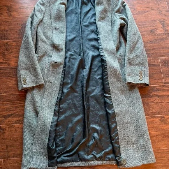 VINTAGE TIMELESS AMANDA SMITH SAGE GREEN HERRINGBONE WOOL  TRENCH COAT WOMENS 12 - Picture 3 of 7